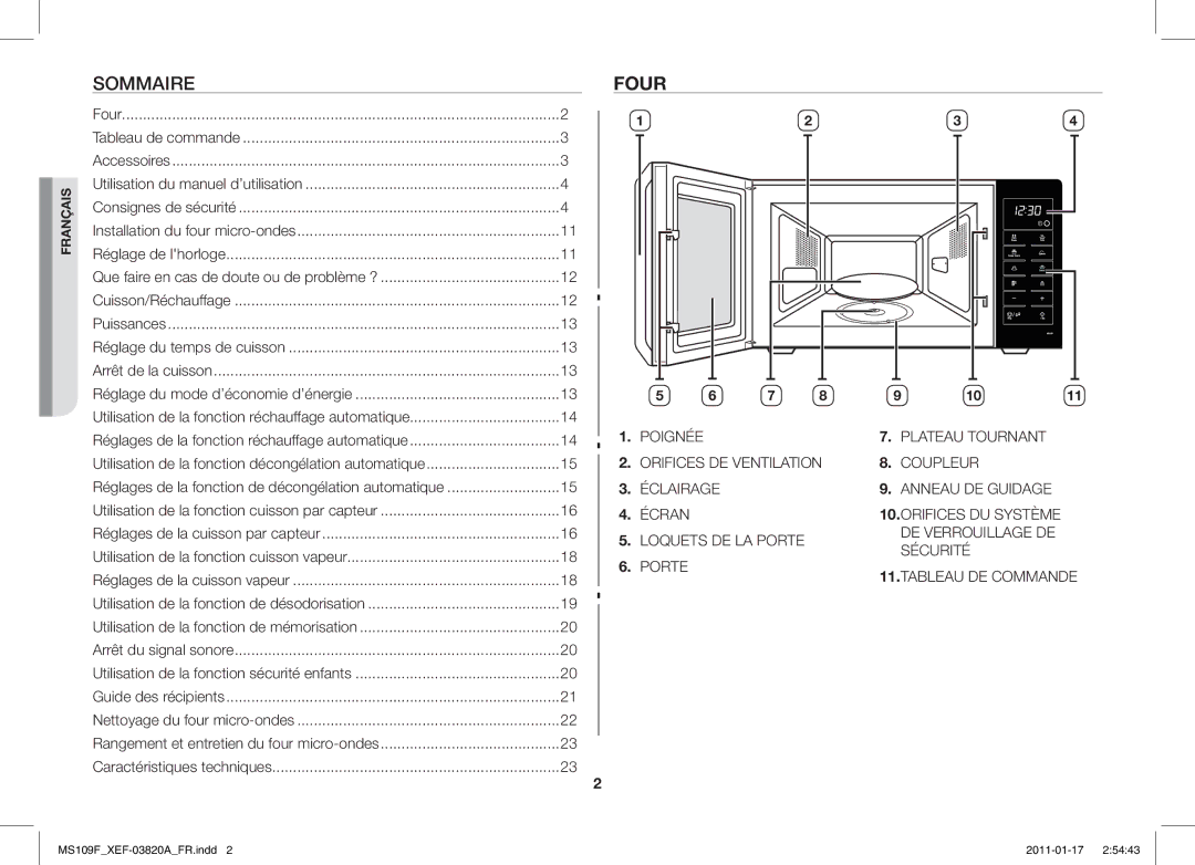 Samsung ME109F-1S/XEF manual Sommaire, Four 