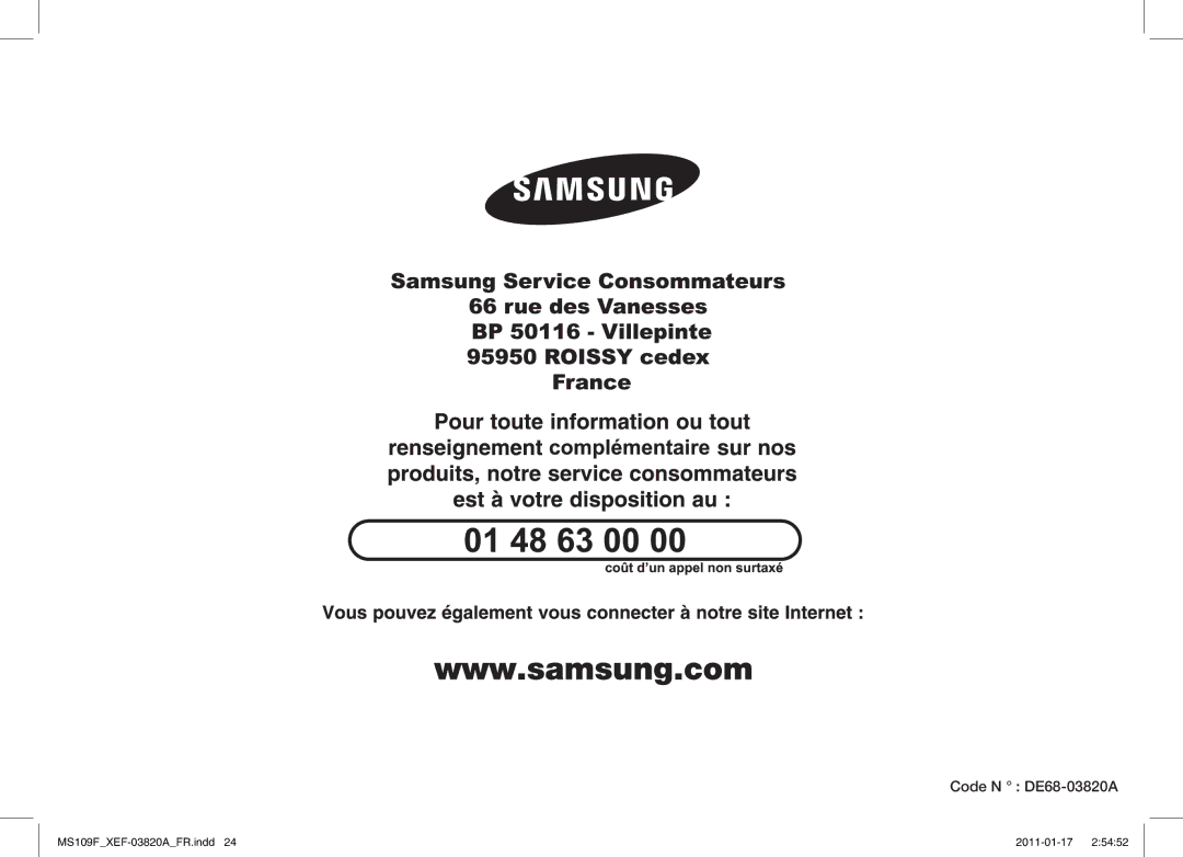 Samsung ME109F-1S/XEF manual Code N DE68-03820A 