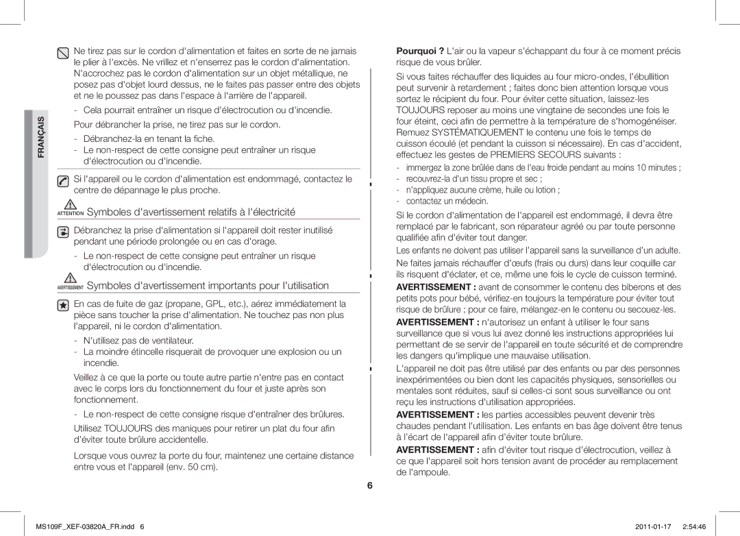 Samsung ME109F-1S/XEF manual Français 