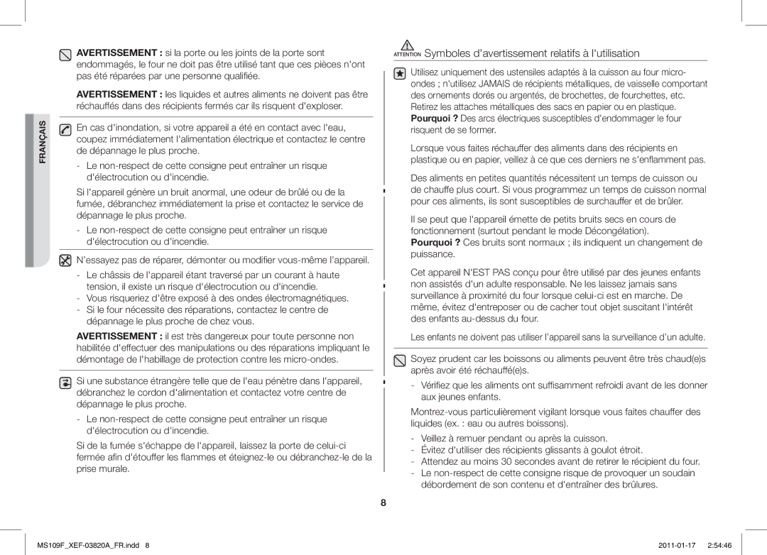 Samsung ME109F-1S/XEF manual Français 