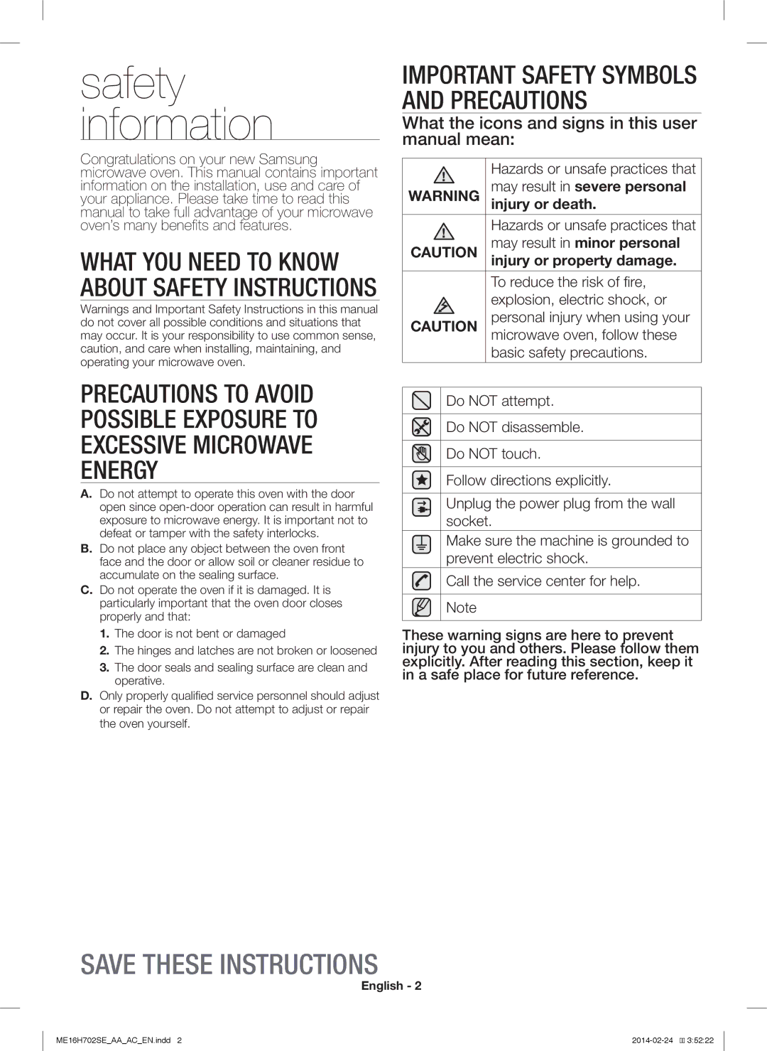 Samsung ME16H702SE user manual May result in minor personal, To reduce the risk of fire, Explosion, electric shock, or 