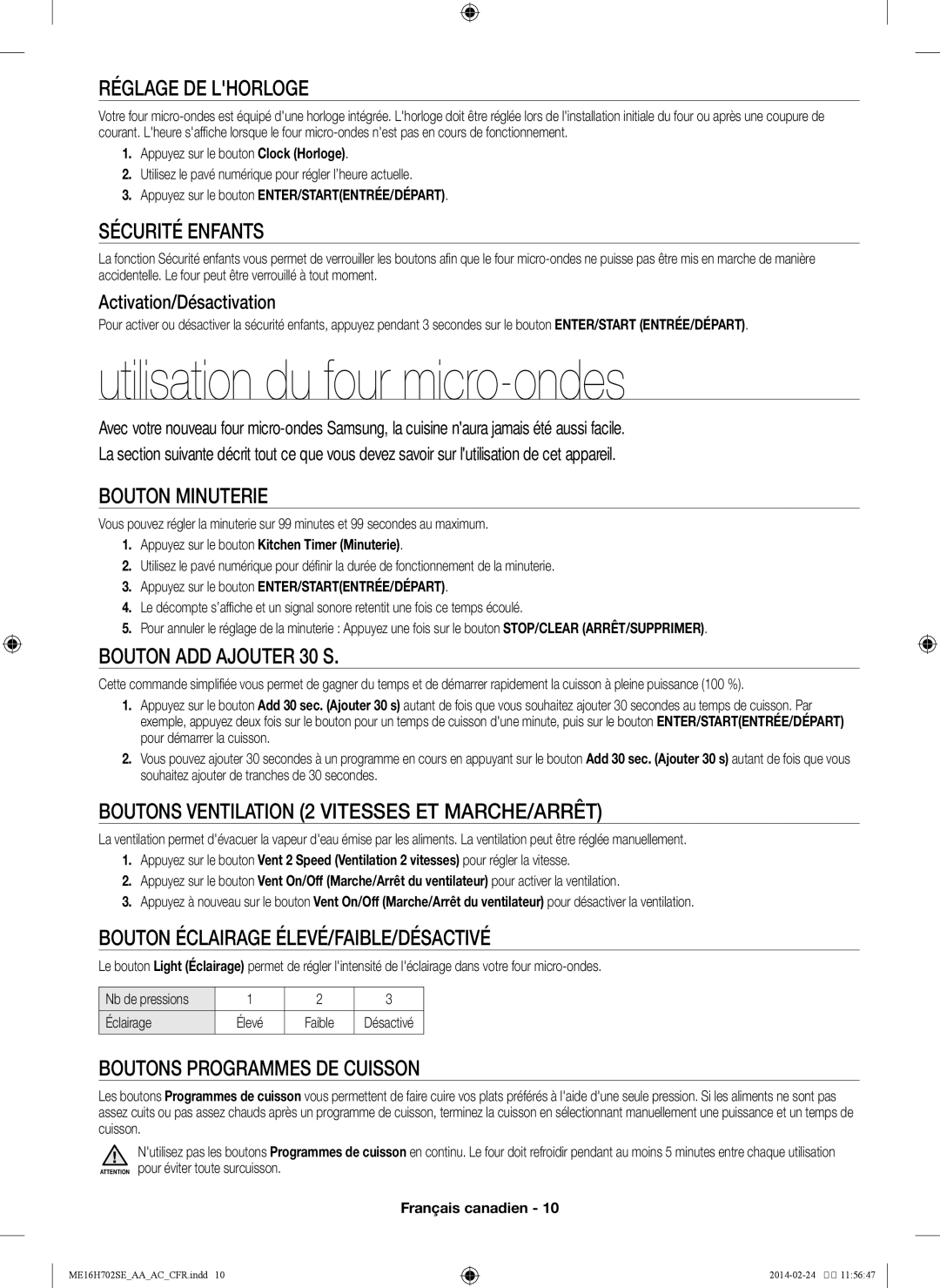 Samsung ME16H702SE user manual Utilisation du four micro-ondes 