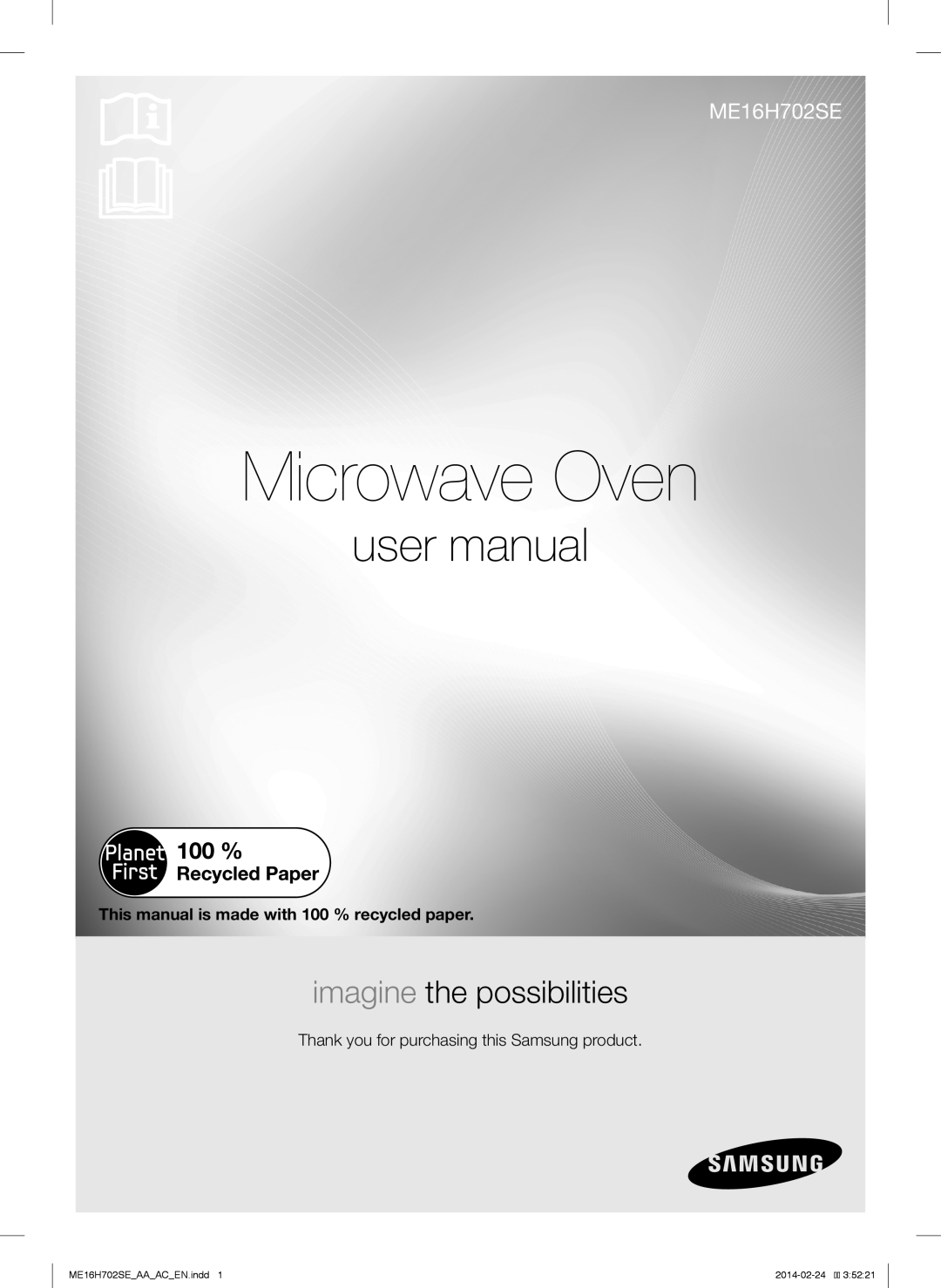 Samsung user manual Microwave Oven, imagine the possibilities, ME16H702SE AA AC EN.indd, 2014-02-24 