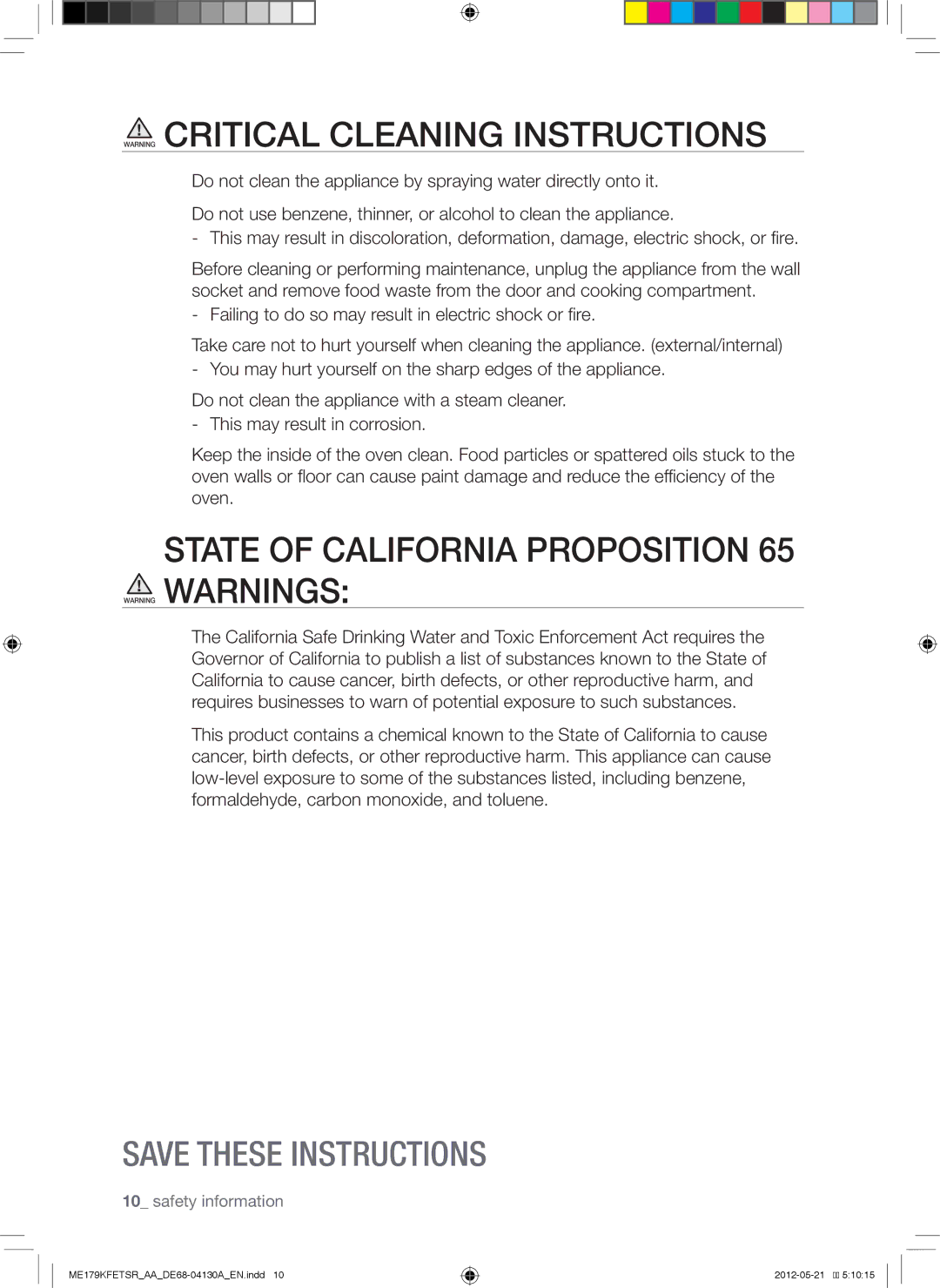 Samsung ME179KFETSR user manual State of California Proposition 65 Warning Warnings 