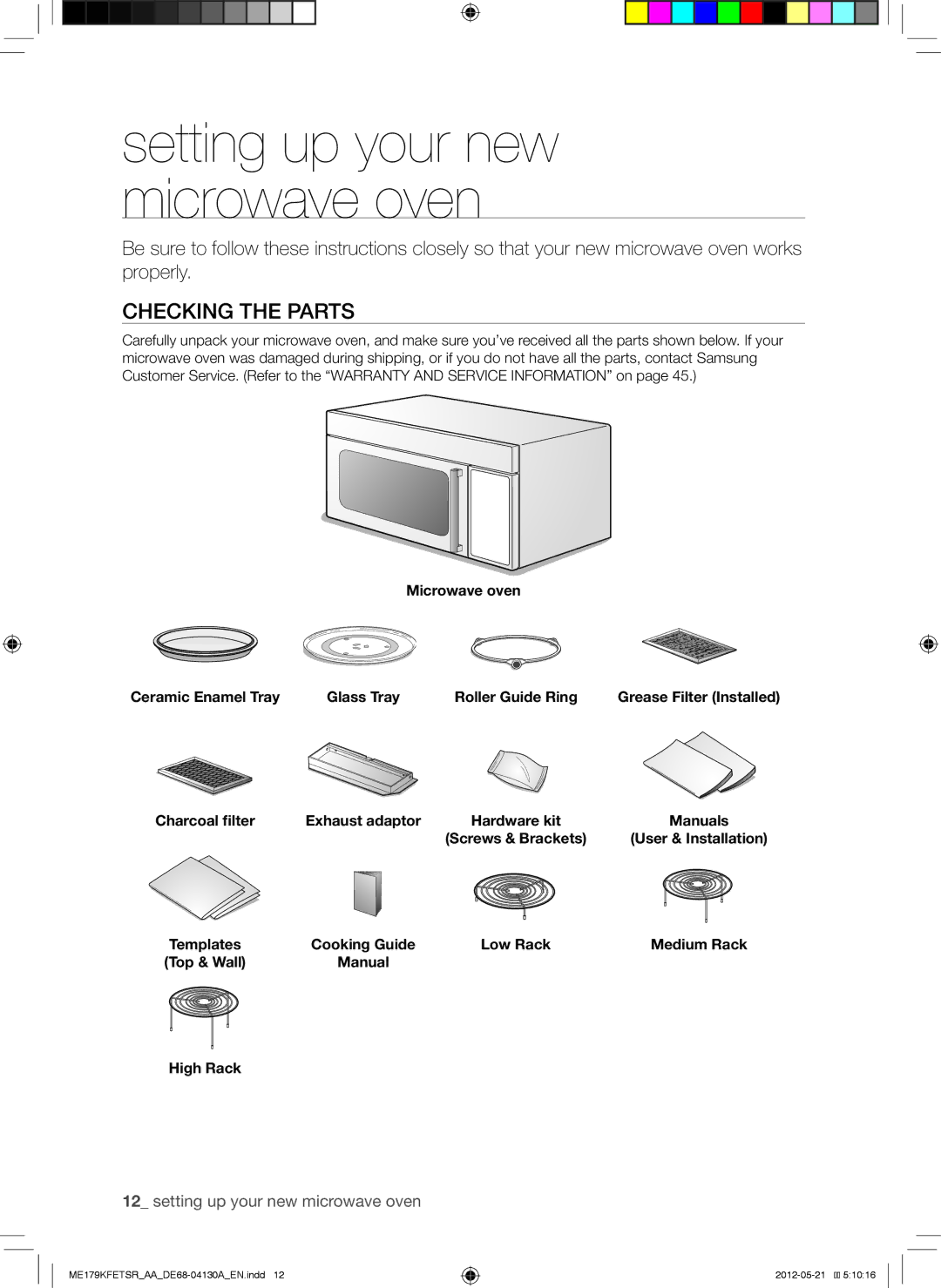 Samsung ME179KFETSR user manual Setting up your new microwave oven, Checking the Parts 