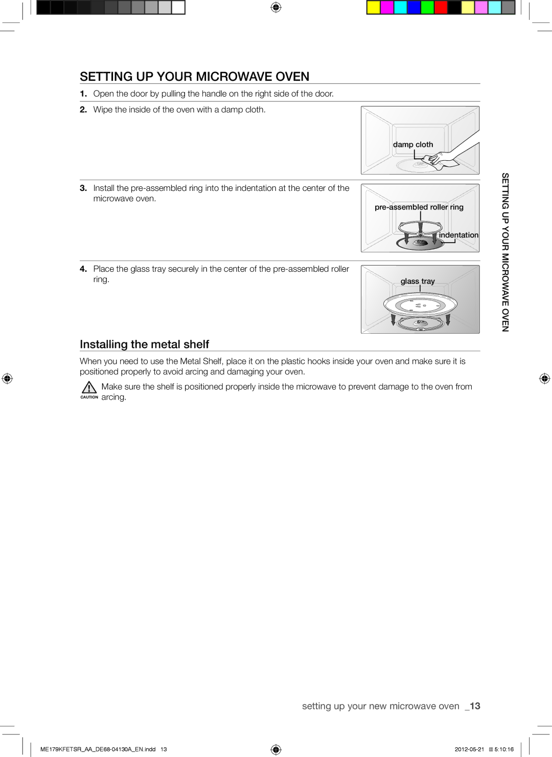 Samsung ME179KFETSR user manual Setting UP Your Microwave Oven, Installing the metal shelf 