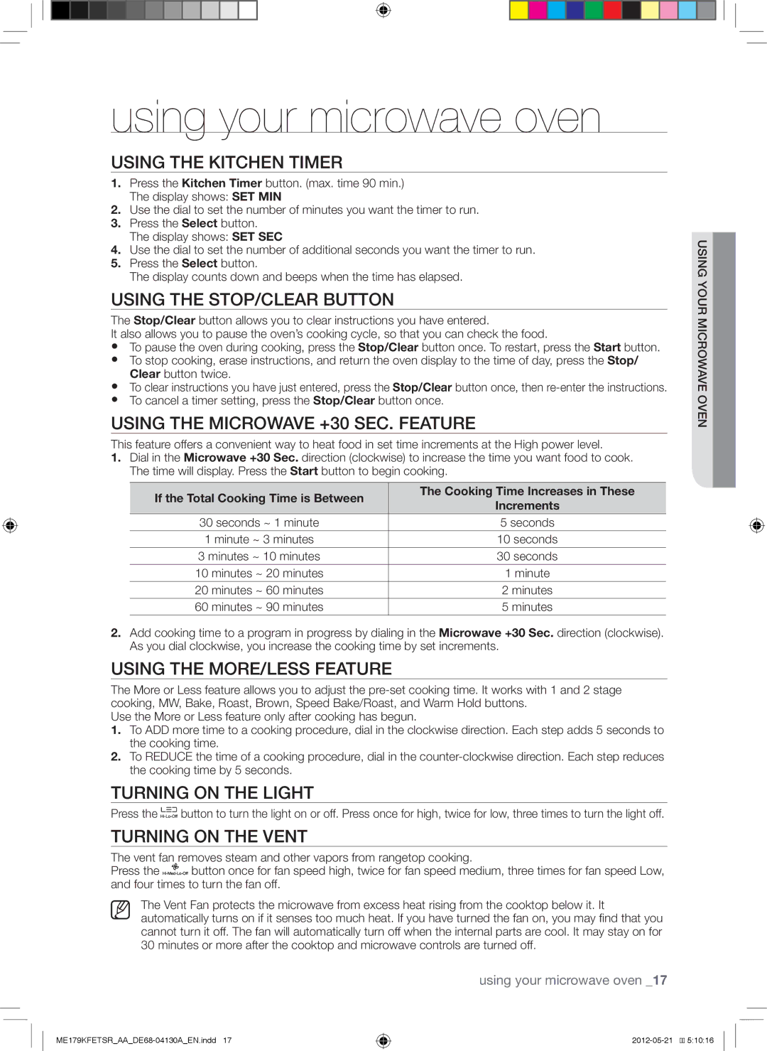 Samsung ME179KFETSR user manual Using your microwave oven 