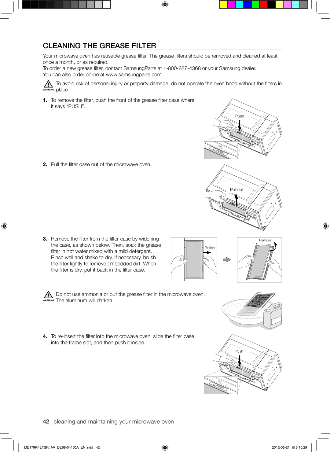 Samsung ME179KFETSR user manual Cleaning the Grease Filter 