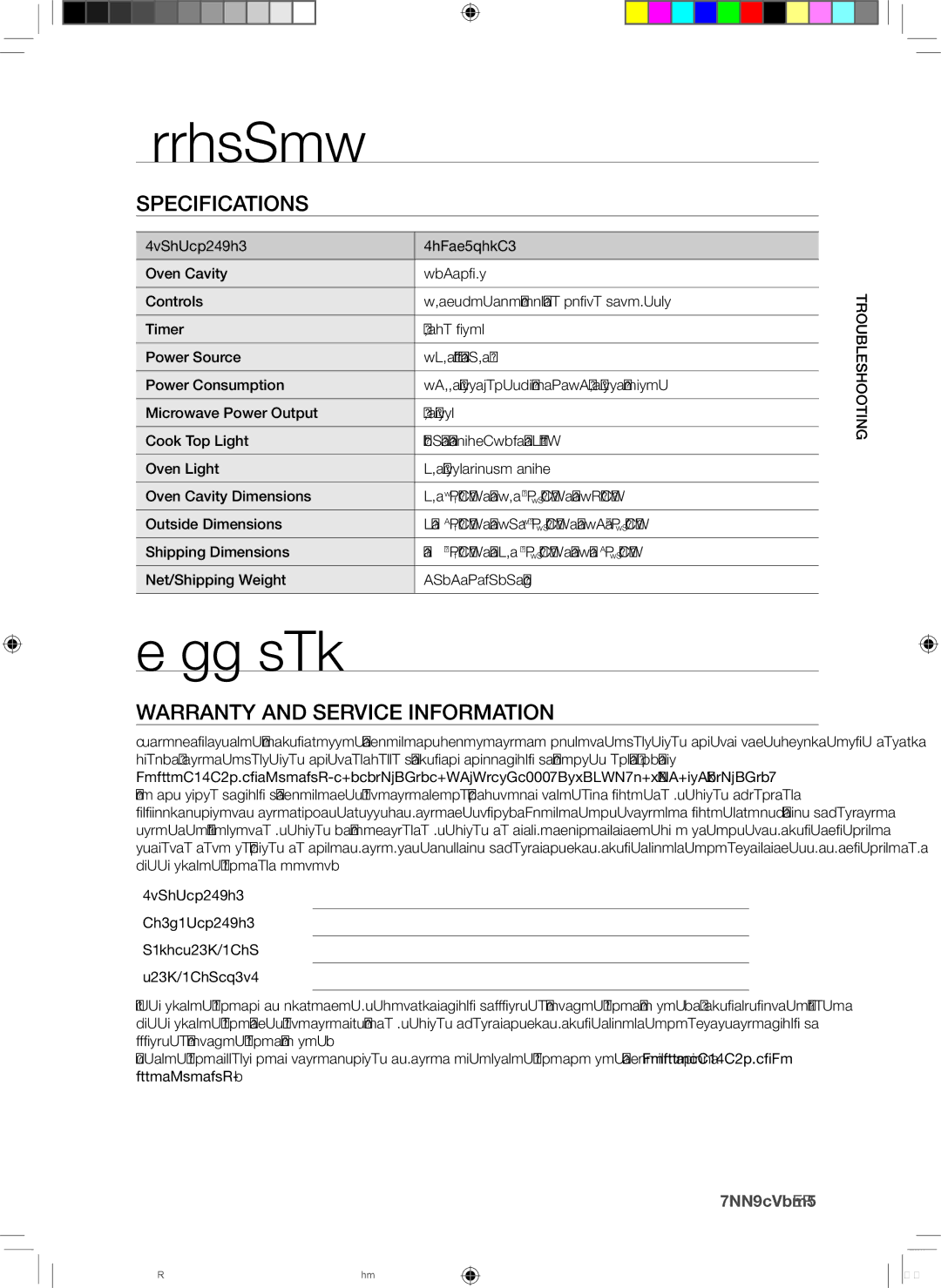 Samsung ME179KFETSR user manual Appendix, Specifications, Warranty and Service Information 