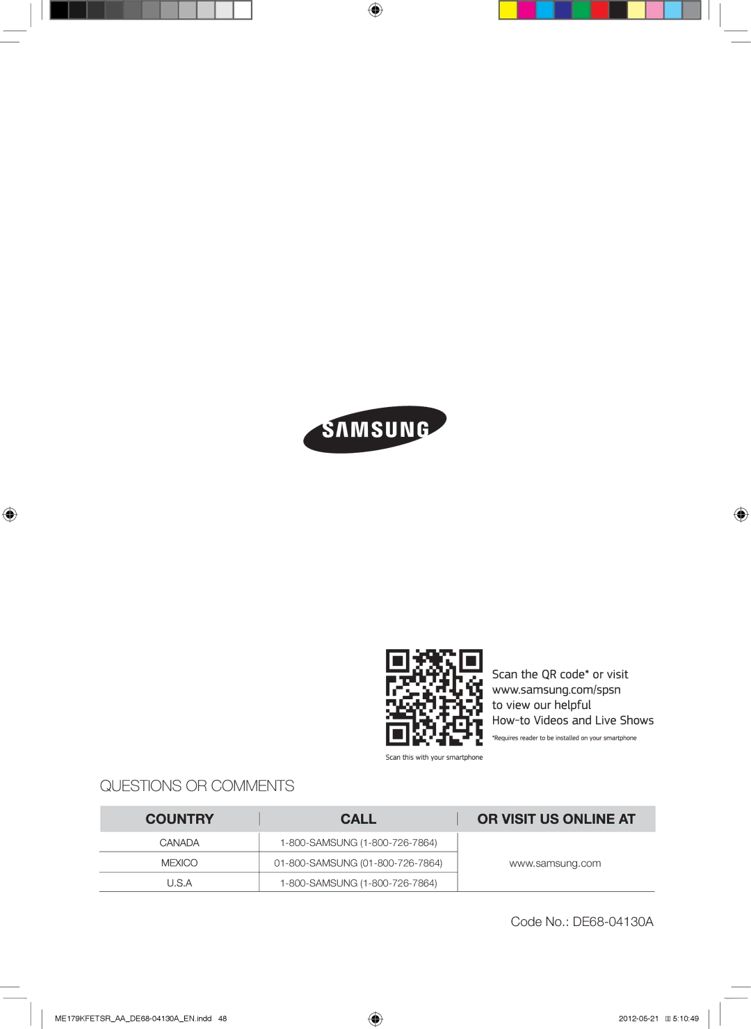 Samsung ME179KFETSR user manual Code No. DE68-04130A 