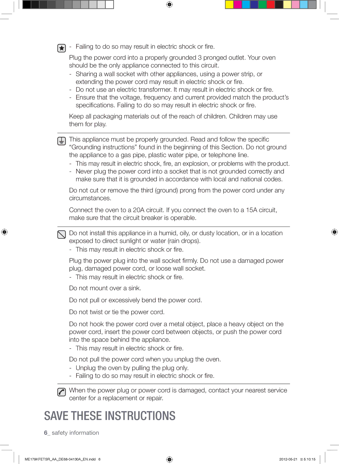 Samsung ME179KFETSR user manual Safety information 