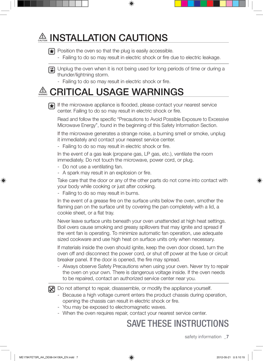 Samsung ME179KFETSR user manual Safety information 