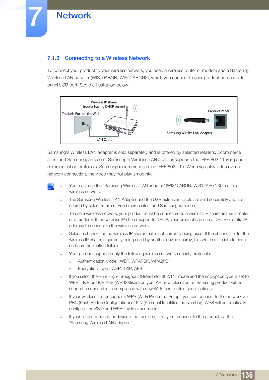 Samsung UE55A, ME40B, ME32B, ME46B, ME55B, UE46A user manual Connecting to a Wireless Network 