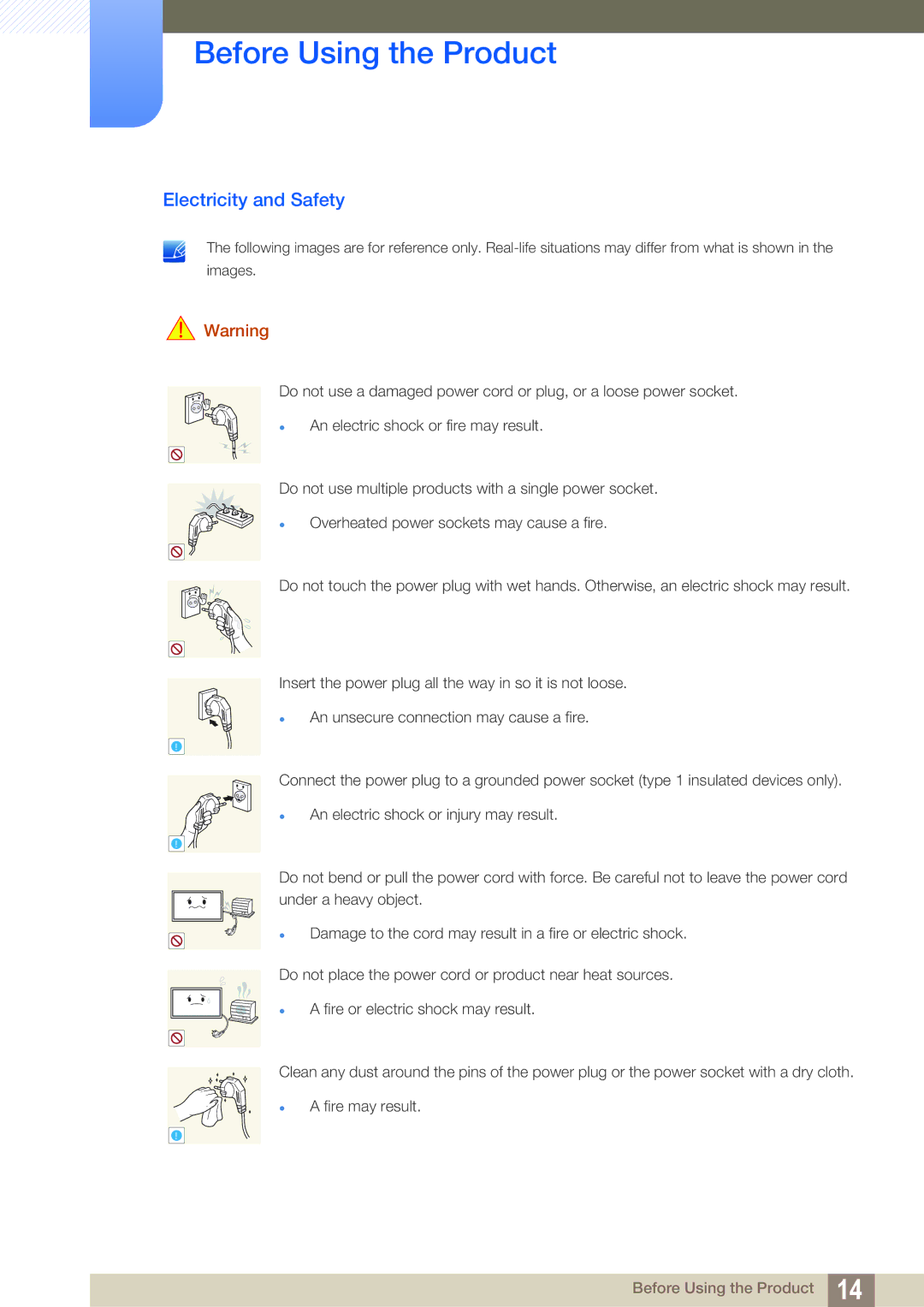 Samsung ME46B, ME40B, ME32B, ME55B, UE55A, UE46A user manual Electricity and Safety 