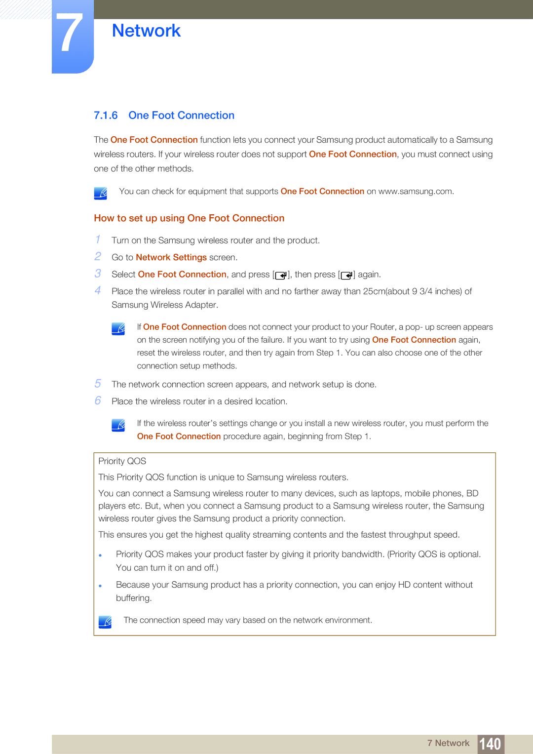 Samsung ME46B, ME40B, ME32B, ME55B, UE55A, UE46A How to set up using One Foot Connection, Go to Network Settings screen 