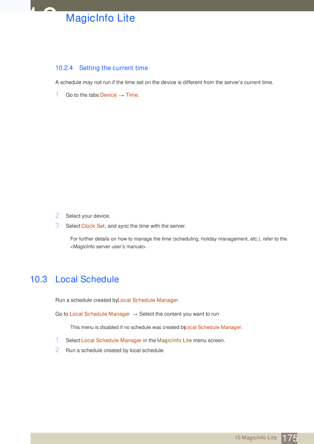 Samsung ME32B, ME40B, ME46B, ME55B, UE55A, UE46A user manual Local Schedule, Setting the current time 