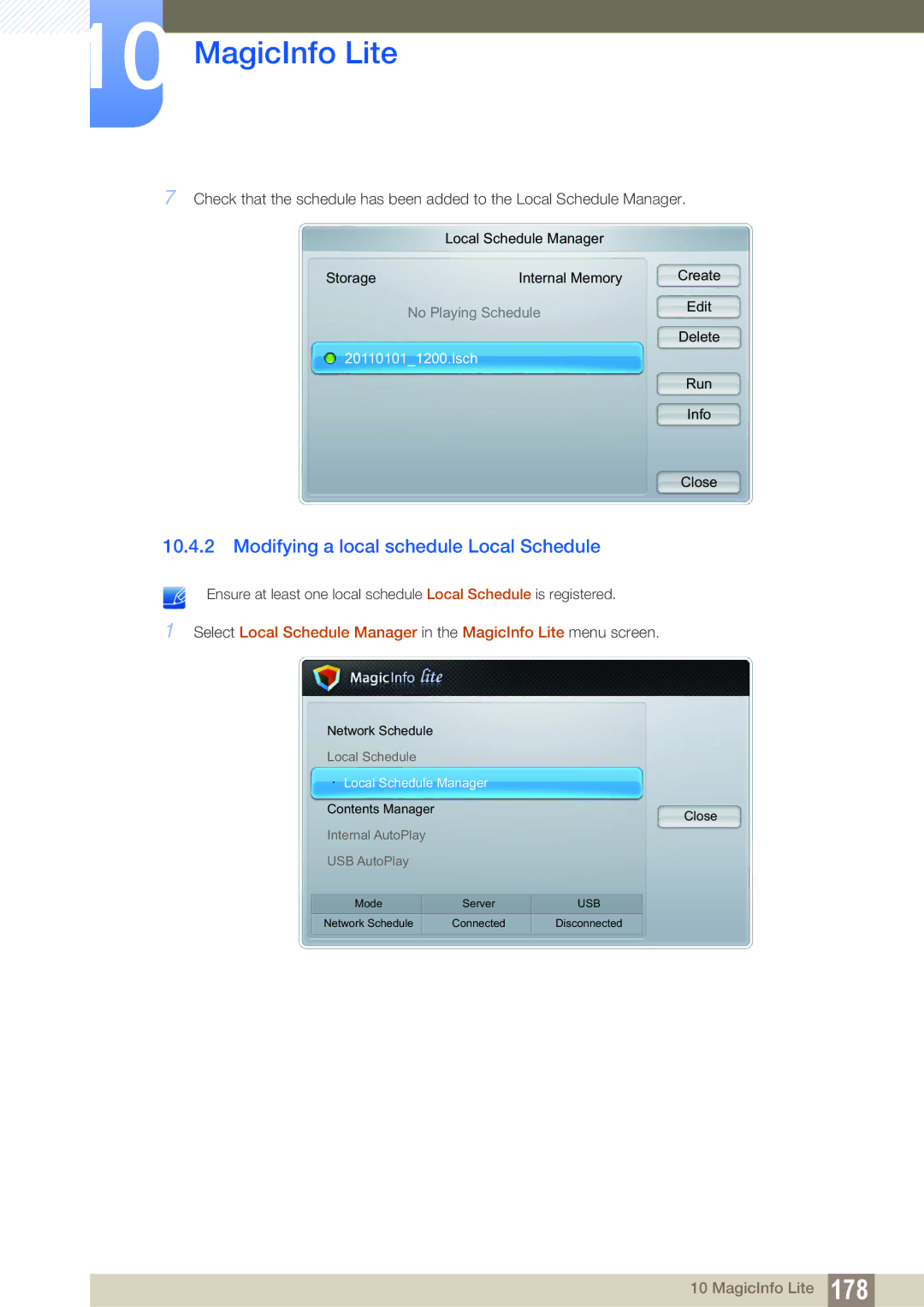 Samsung UE55A, ME40B, ME32B, ME46B, ME55B, UE46A user manual Modifying a local schedule Local Schedule 