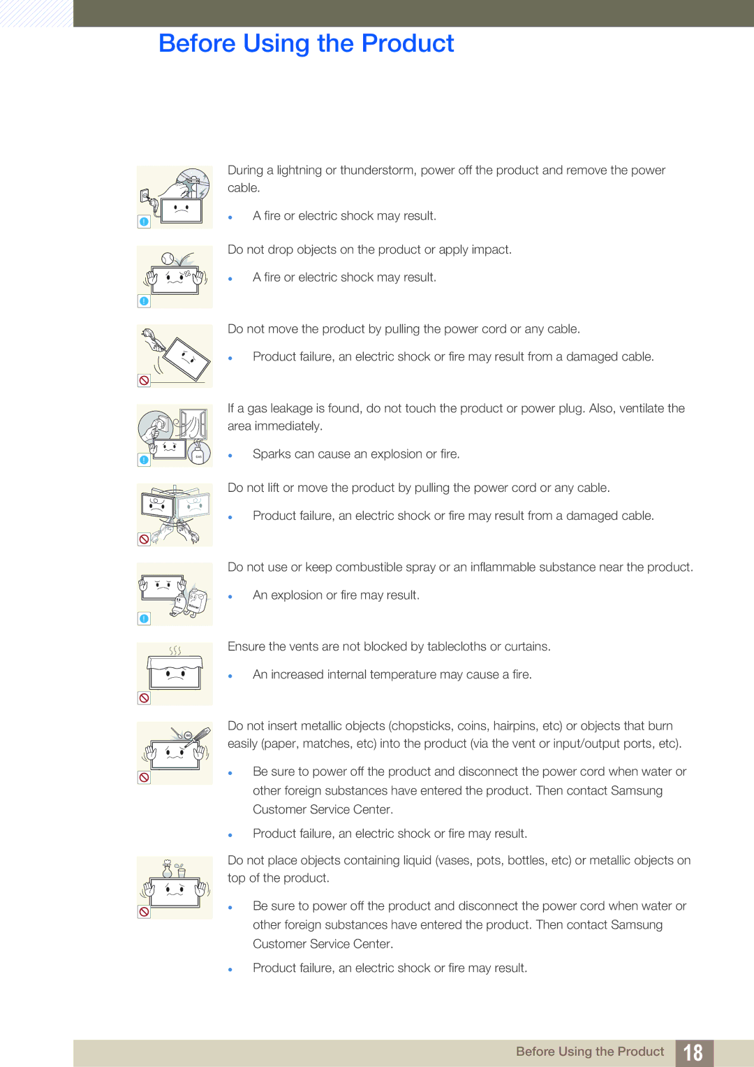 Samsung ME40B, ME32B, ME46B, ME55B, UE55A, UE46A user manual Sparks can cause an explosion or fire 