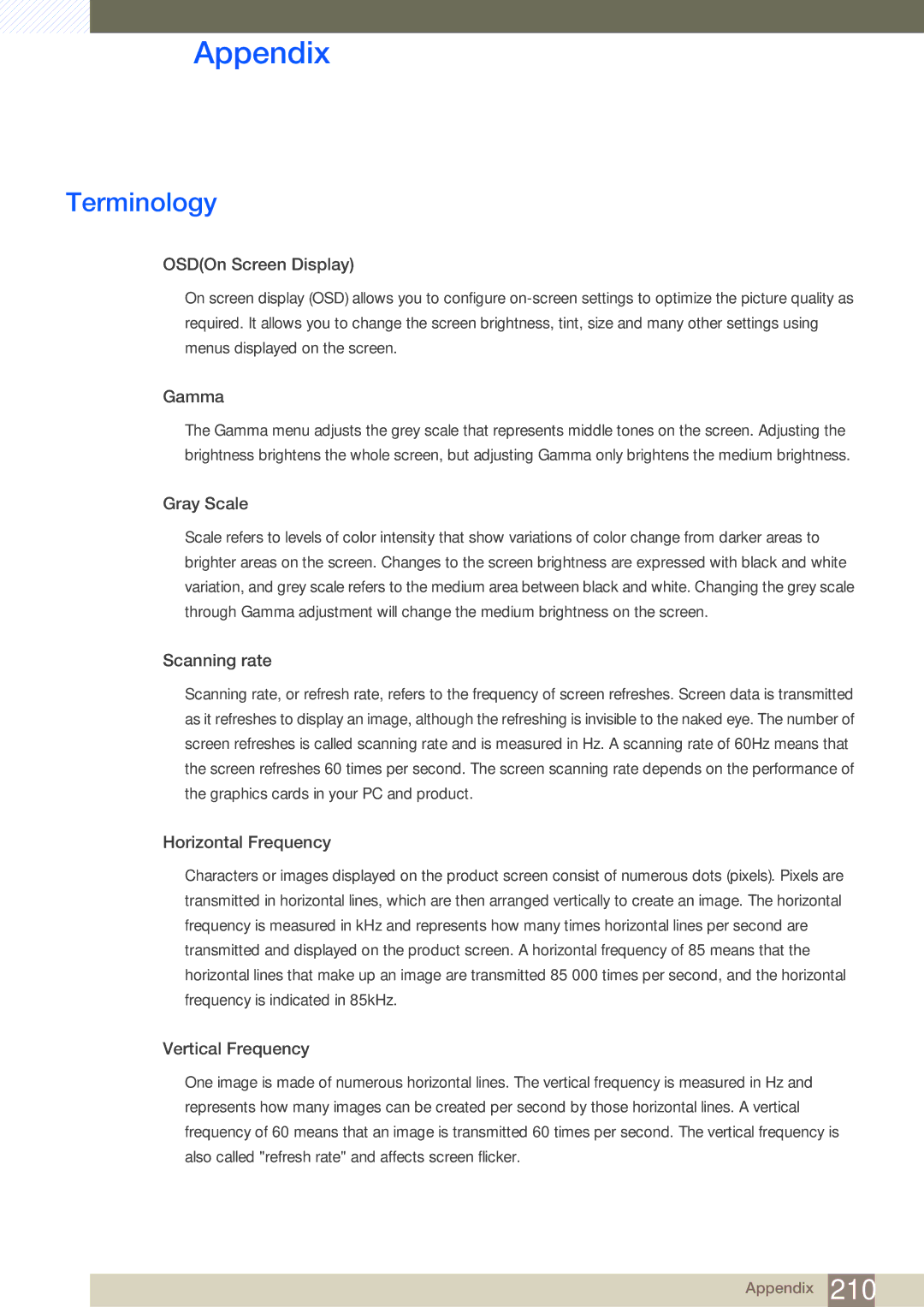 Samsung ME40B, ME32B, ME46B, ME55B, UE55A, UE46A user manual Terminology, OSDOn Screen Display 