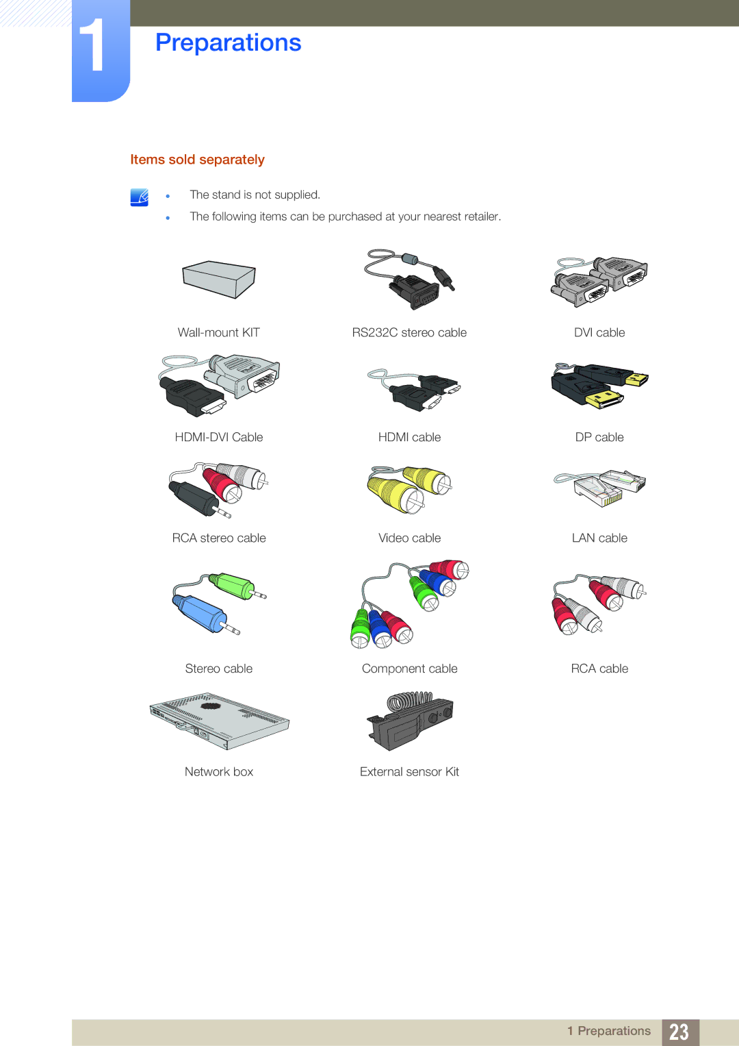 Samsung UE46A, ME40B, ME32B, ME46B, ME55B, UE55A user manual Items sold separately 