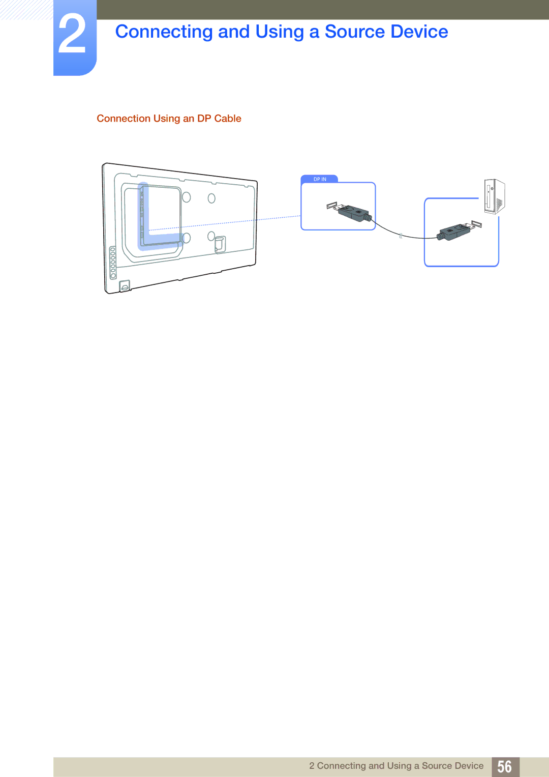 Samsung ME46B, ME40B, ME32B, ME55B, UE55A, UE46A user manual Connection Using an DP Cable 