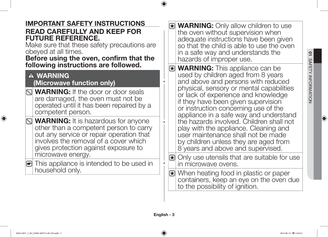 Samsung ME6124ST-1/SLI manual Read Carefully and Keep for Future Reference 