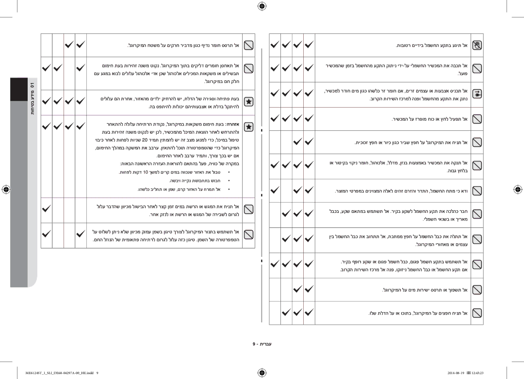 Samsung ME6124ST-1/SLI manual לגורקימה חטשמ לע םיקרח ריבדמ ןוגכ ףידנ רמוח ססרת לא, תובוטר םיידיב למשחה עקתב עגית לא, לעופ 