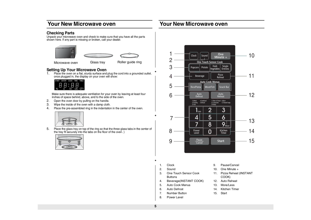 Samsung ME6124ST owner manual Your New Microwave oven, Checking Parts, Setting Up Your Microwave Oven 