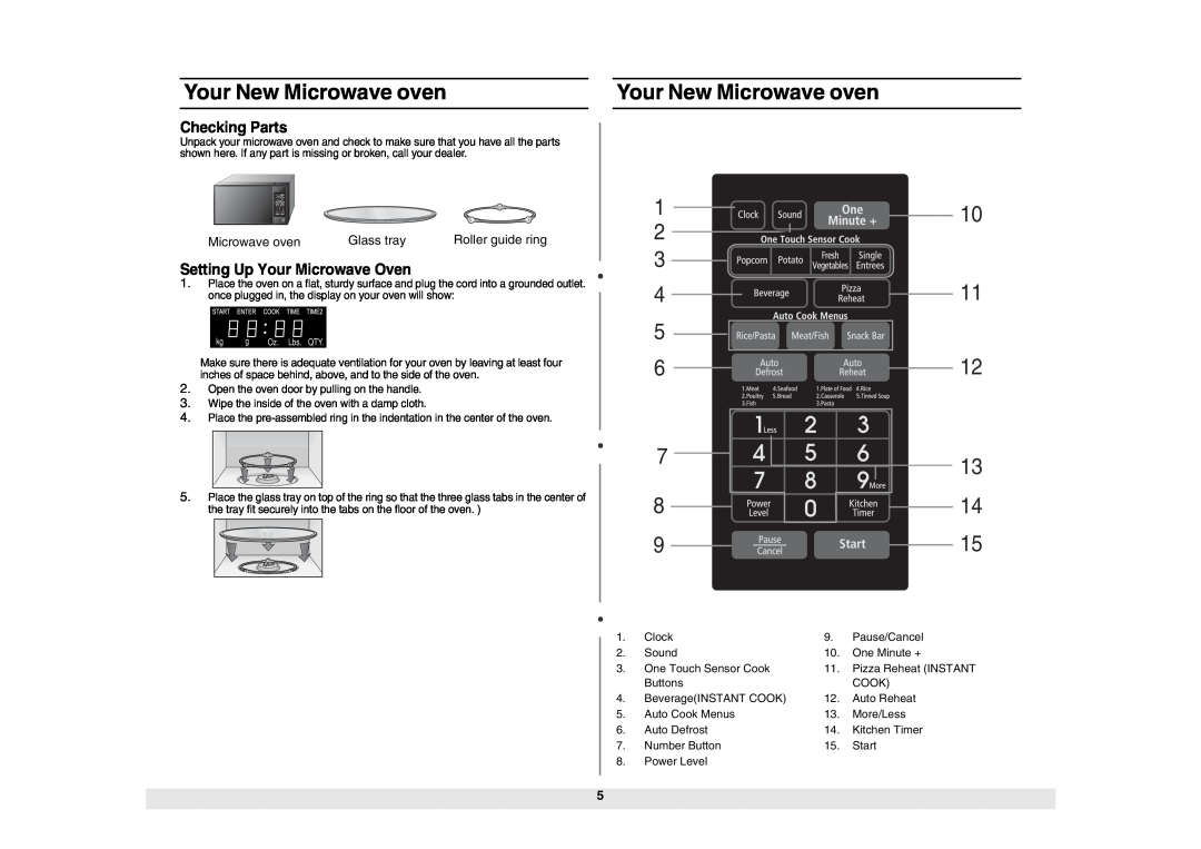 Samsung ME6124ST owner manual Your New Microwave oven, Checking Parts, Setting Up Your Microwave Oven, Glass tray 