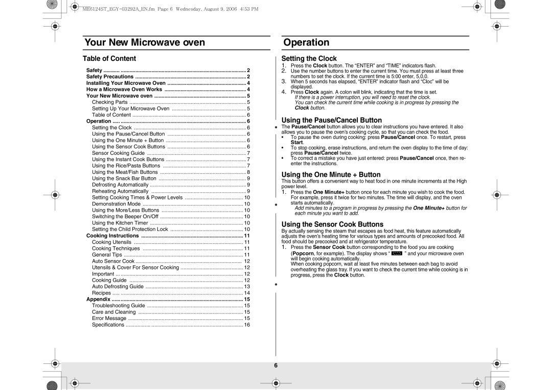 Samsung ME6124ST/EGY manual Operation 