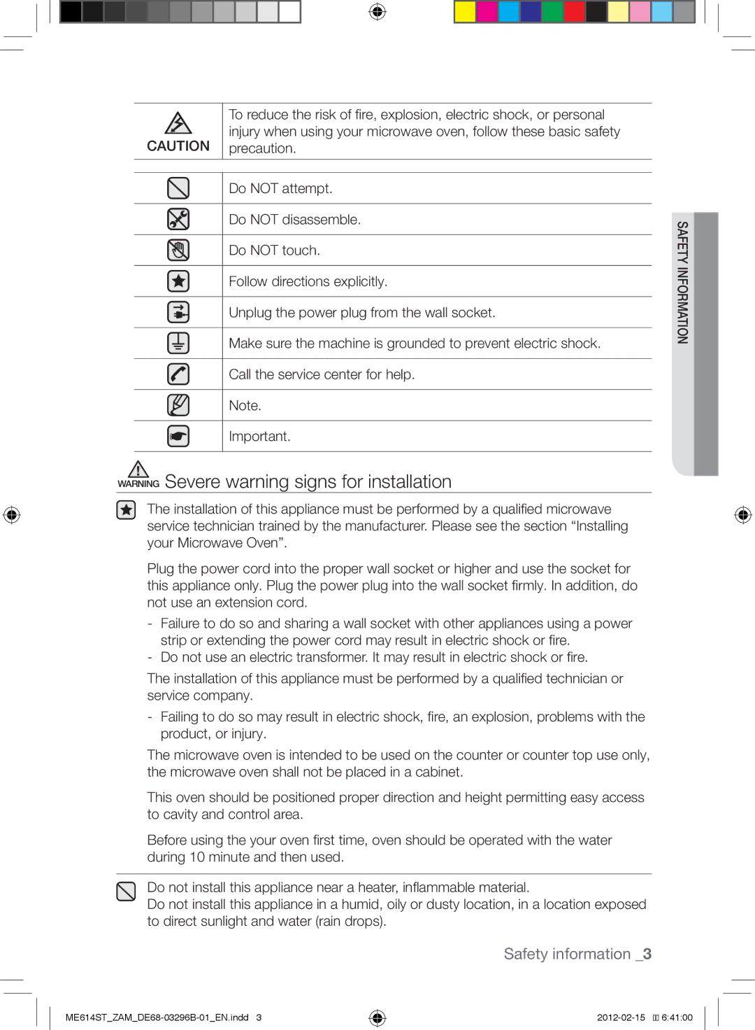 Samsung ME614ST/ZAM manual Safety information 