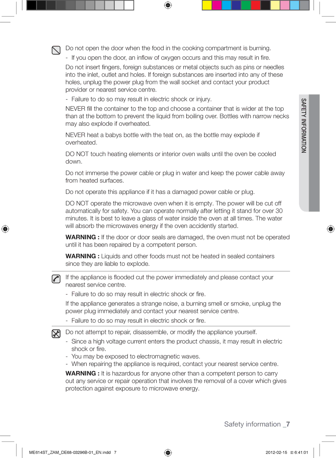 Samsung ME614ST/ZAM manual Safety information 