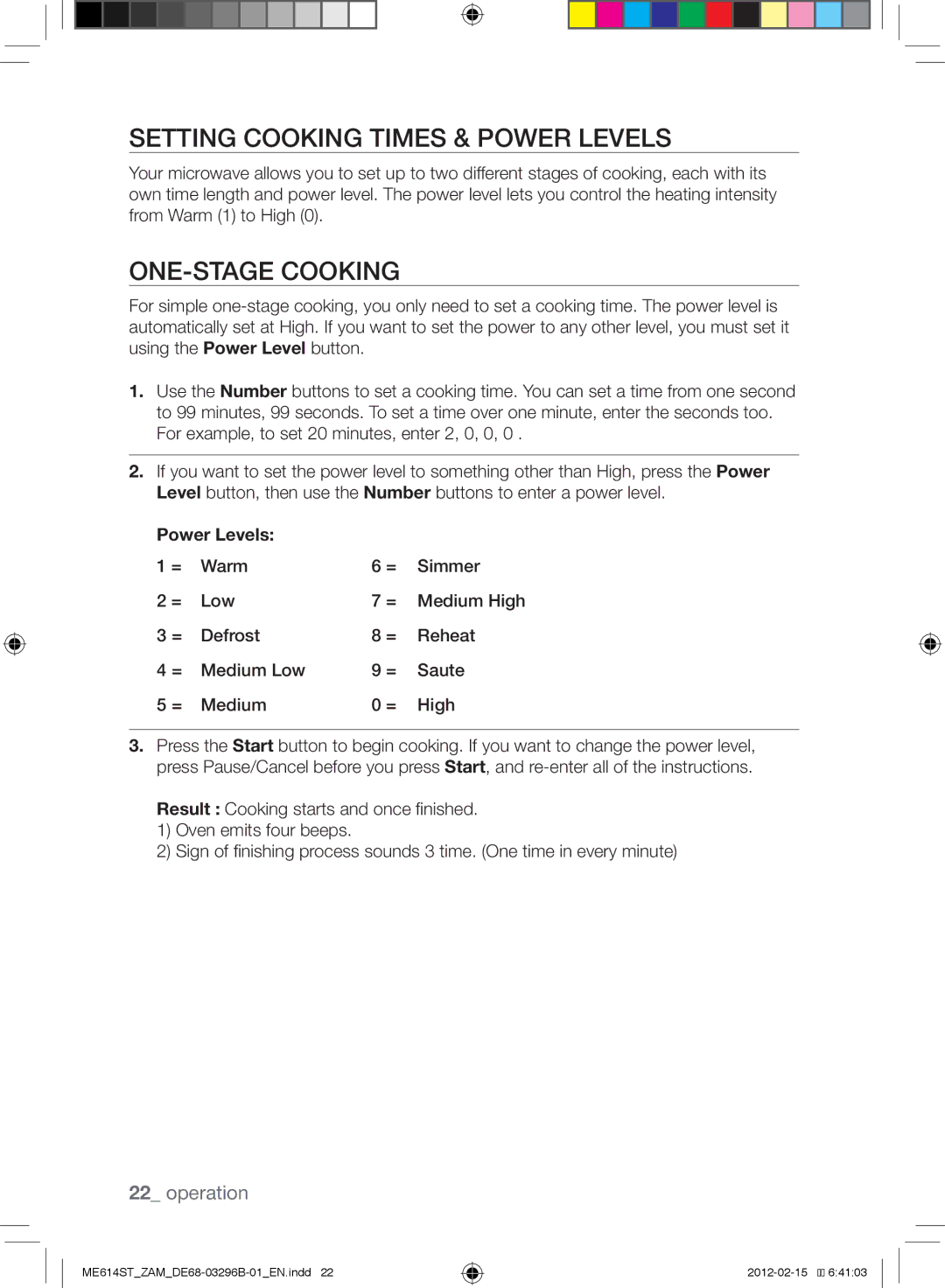 Samsung ME614ST/ZAM manual Setting Cooking Times & Power Levels, One-stage Cooking 