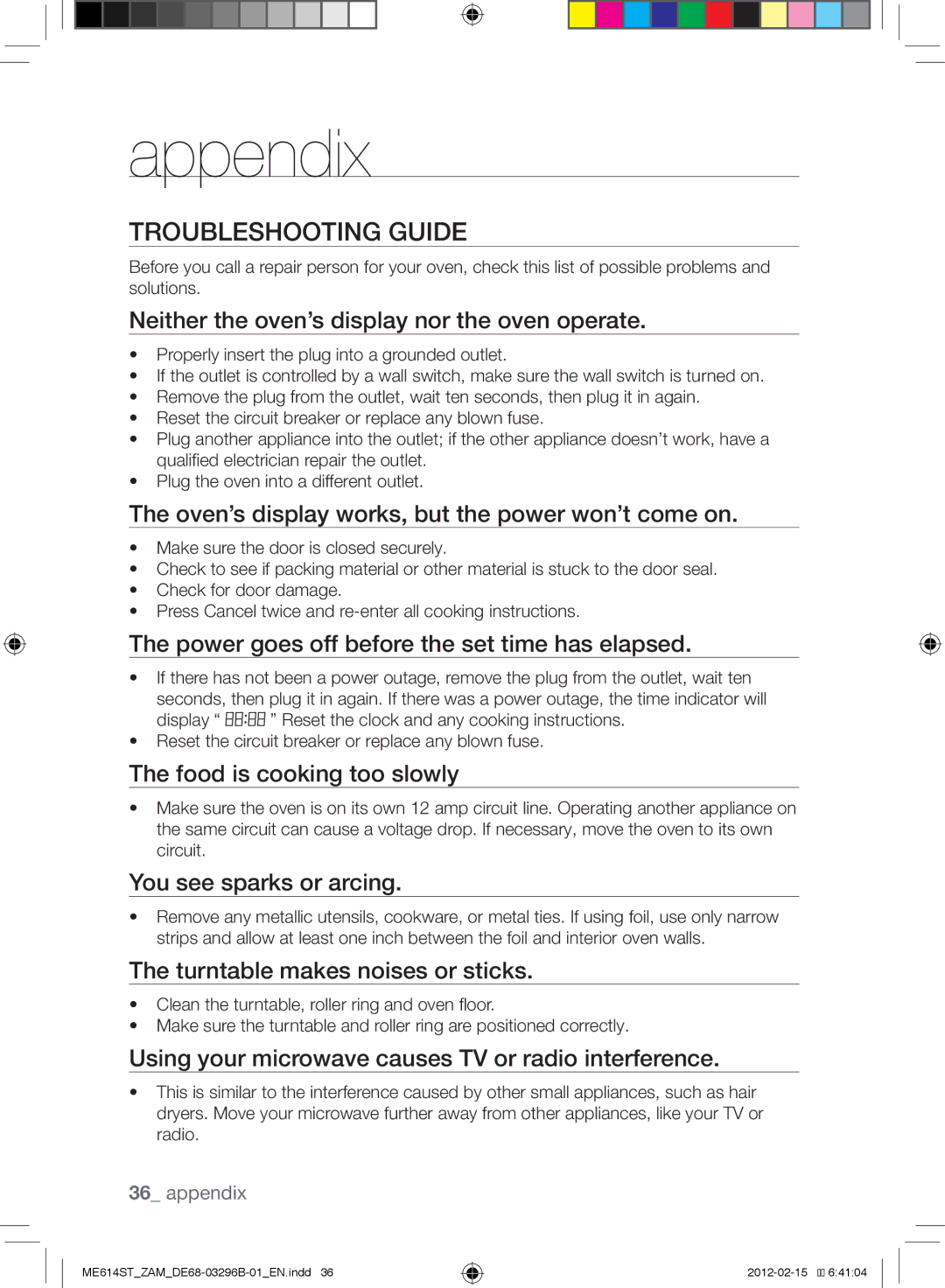 Samsung ME614ST/ZAM manual Appendix, Troubleshooting Guide 