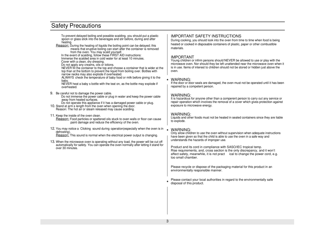 Samsung ME614ST/ZAM manual Important Safety Instructions 