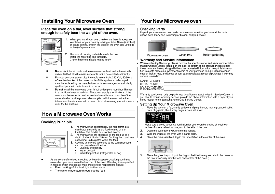 Samsung ME614ST/ZAM Installing Your Microwave Oven, How a Microwave Oven Works, Your New Microwave oven, Cooking Principle 