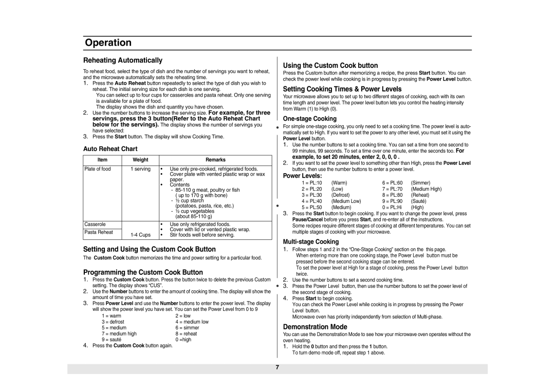 Samsung ME614ST/ZAM manual Reheating Automatically 