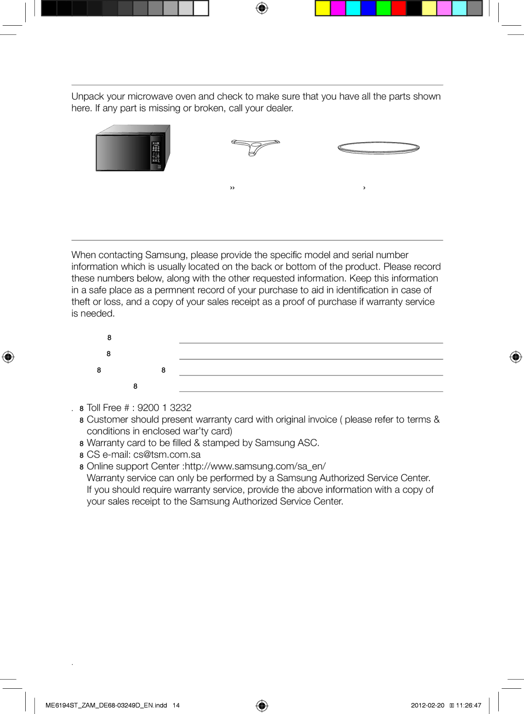 Samsung ME6194ST/ZAM manual Checking Parts, Warranty and Service Information 