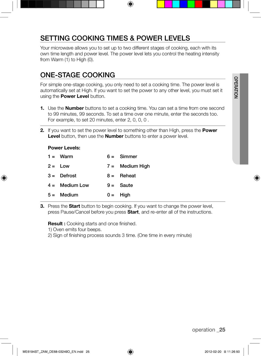 Samsung ME6194ST/ZAM manual Setting Cooking Times & Power Levels, One-stage Cooking 