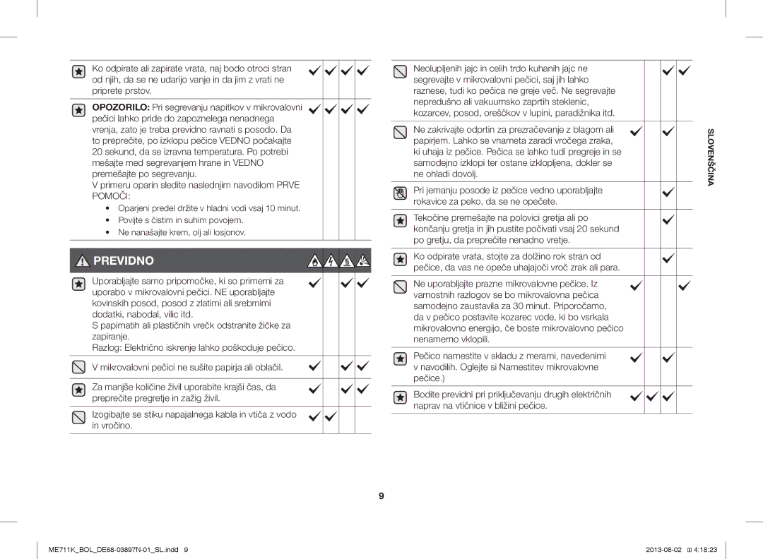 Samsung ME711K/ELE, ME711K/BOL, ME711K/XEO manual Previdno 