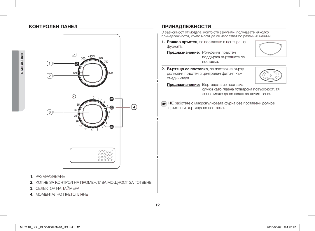 Samsung ME711K/ELE, ME711K/BOL, ME711K/XEO manual Контролен Панел, Принадлежности 