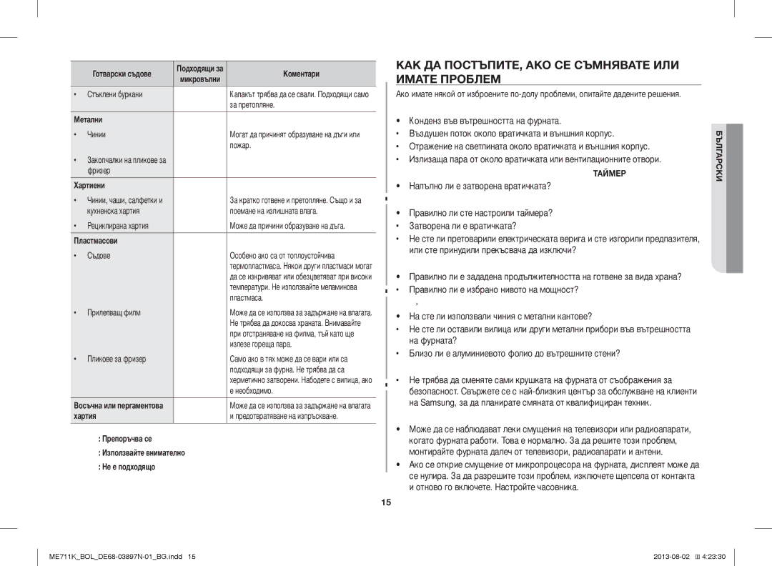 Samsung ME711K/ELE, ME711K/BOL, ME711K/XEO manual КАК ДА ПОСТЪПИТЕ, АКО СЕ Съмнявате ИЛИ Имате Проблем 