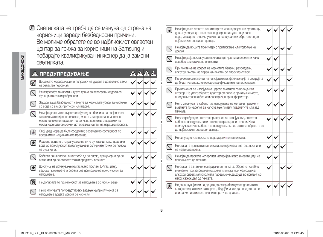 Samsung ME711K/BOL, ME711K/ELE, ME711K/XEO manual Светилката, Предупредување, На овластен персонал 