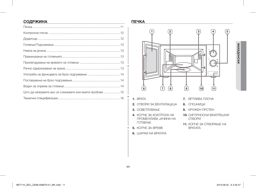 Samsung ME711K/BOL, ME711K/ELE, ME711K/XEO manual Содржина, Печка 