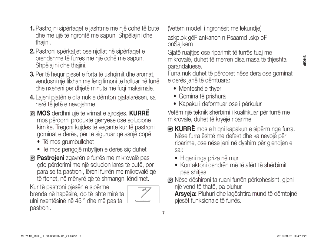 Samsung ME711K/XEO, ME711K/ELE, ME711K/BOL manual Të mos grumbullohet, Ruajtja DHE Riparimi I Furrës Tuaj ME Mikrovalë 