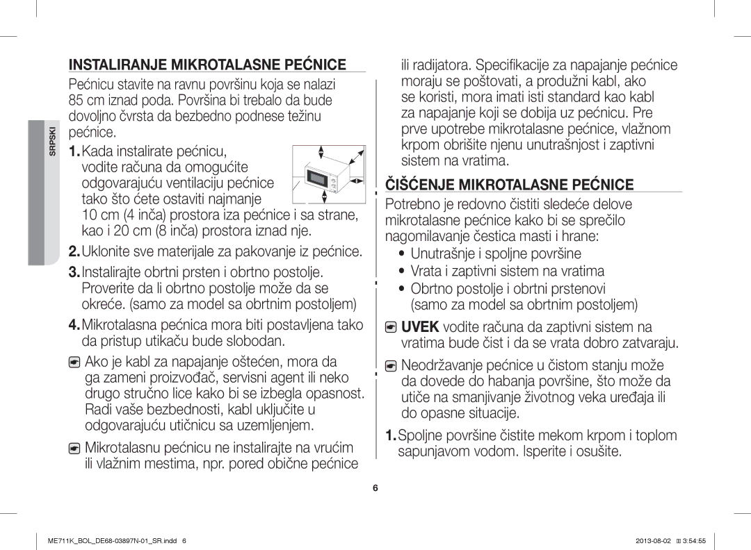 Samsung ME711K/XEO, ME711K/ELE, ME711K/BOL manual Čišćenje Mikrotalasne Pećnice 