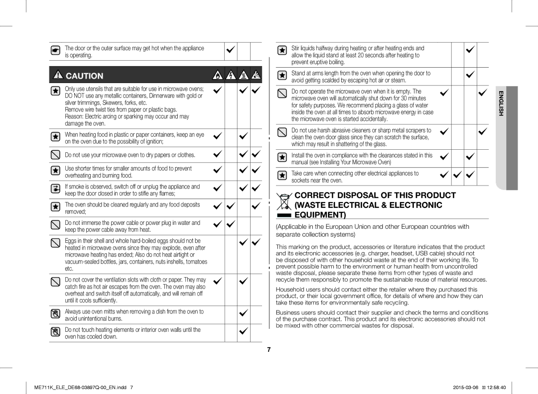 Samsung ME711K/XEO, ME711K/ELE, ME711K/XEG, ME711K/XTC manual Do not use your microwave oven to dry papers or clothes 