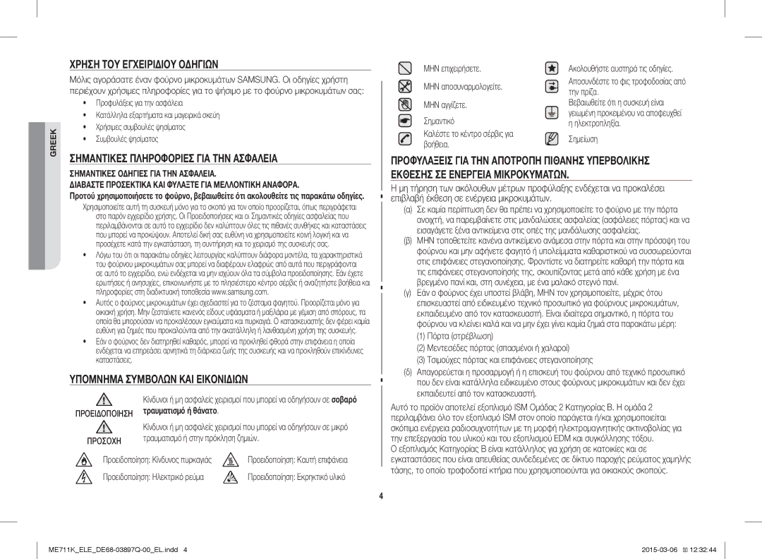 Samsung ME711K/ELE, ME711K/XEG, ME711K/XTC manual Χρήση ΤΟΥ Εγχειριδίου Οδηγιών, Σημαντικέσ Πληροφορίεσ ΓΙΑ ΤΗΝ Ασφάλεια 