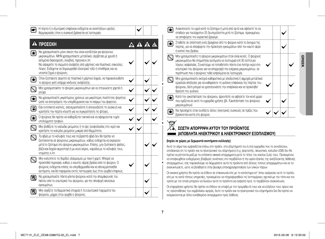 Samsung ME711K/XEO, ME711K/ELE, ME711K/XEG, ME711K/XTC manual Προσοχη 