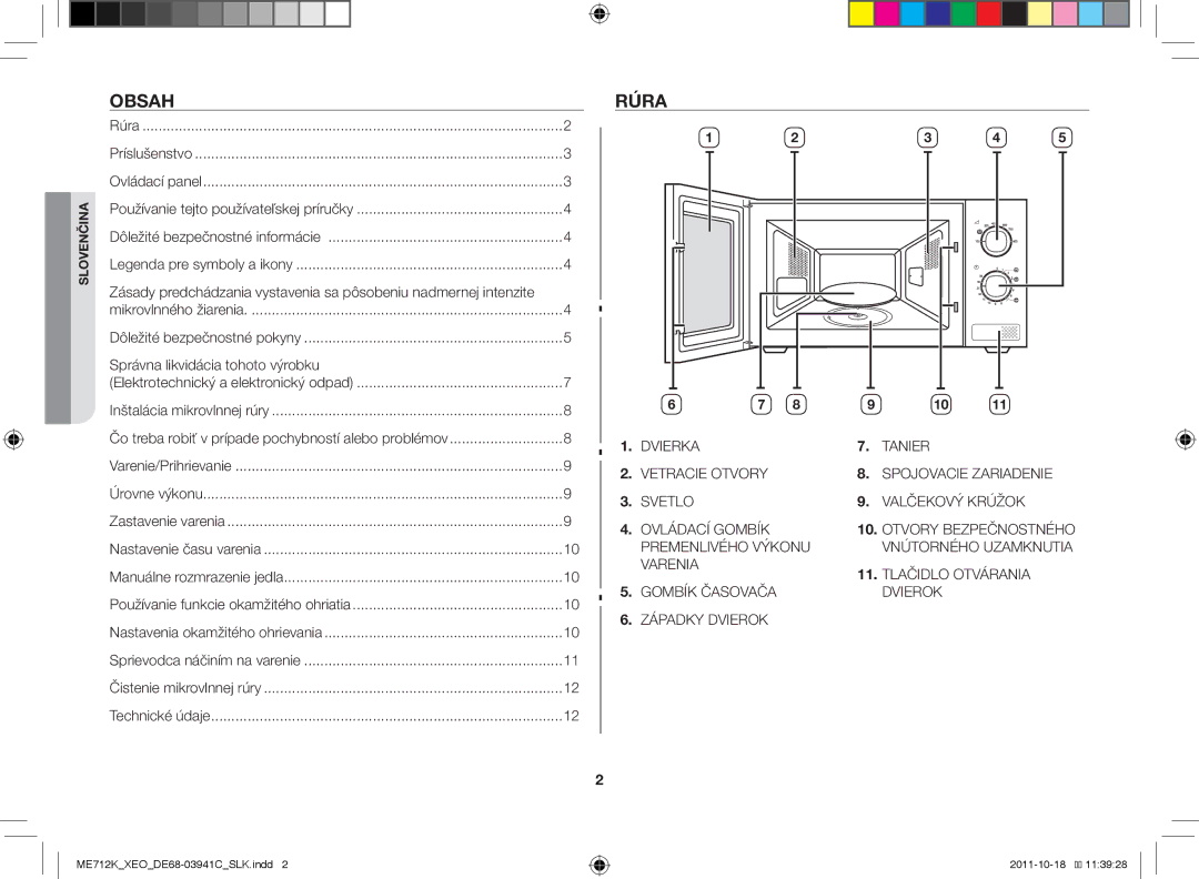 Samsung ME711K/XEO, ME711K/ELE, ME712K/XEO manual Obsah, Rúra, Správna likvidácia tohoto výrobku 